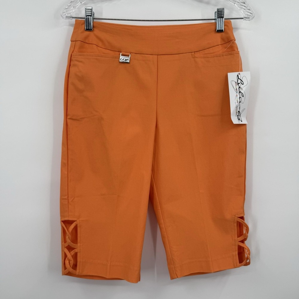Lulu B Shorts Womens 4‎ Orange Stretch Pull On Bermuda UPF  Tropical Vacation